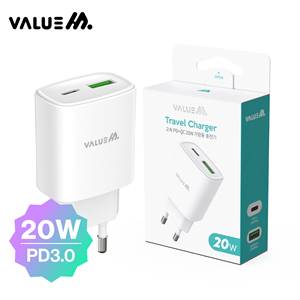 밸류엠 가정용 20W (PD3.0+QC3.0) 2포트 고속 분리형 충전기 (케이블 미포함) (몸통)