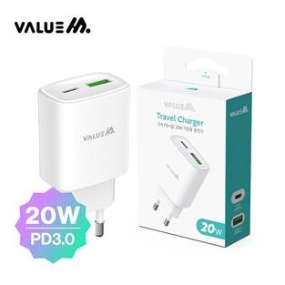 밸류엠 가정용 20W (PD3.0+QC3.0) 2포트 고속 분리형 충전기 (케이블 미포함) (몸통)